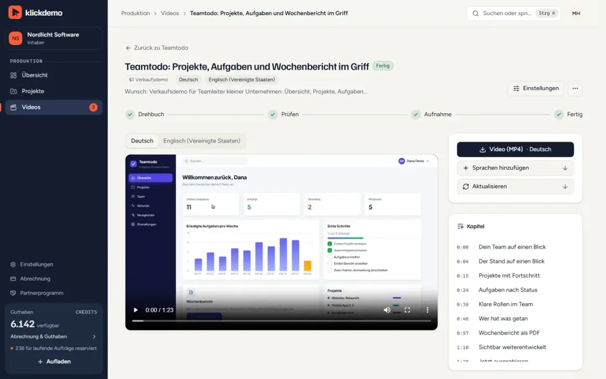 Klickdemo: fertiges Produktvideo mit Sprachfassungen